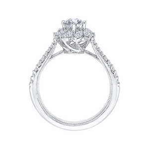 14K White Gold Round Cut Diamond Floral Halo Engagement Ring