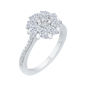 14K White Gold Round & Marquise Diamond Floral Engagement Ring