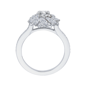 14K White Gold Round & Marquise Diamond Floral Engagement Ring