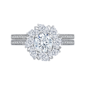 14K White Gold Round & Marquise Diamond Floral Engagement Ring