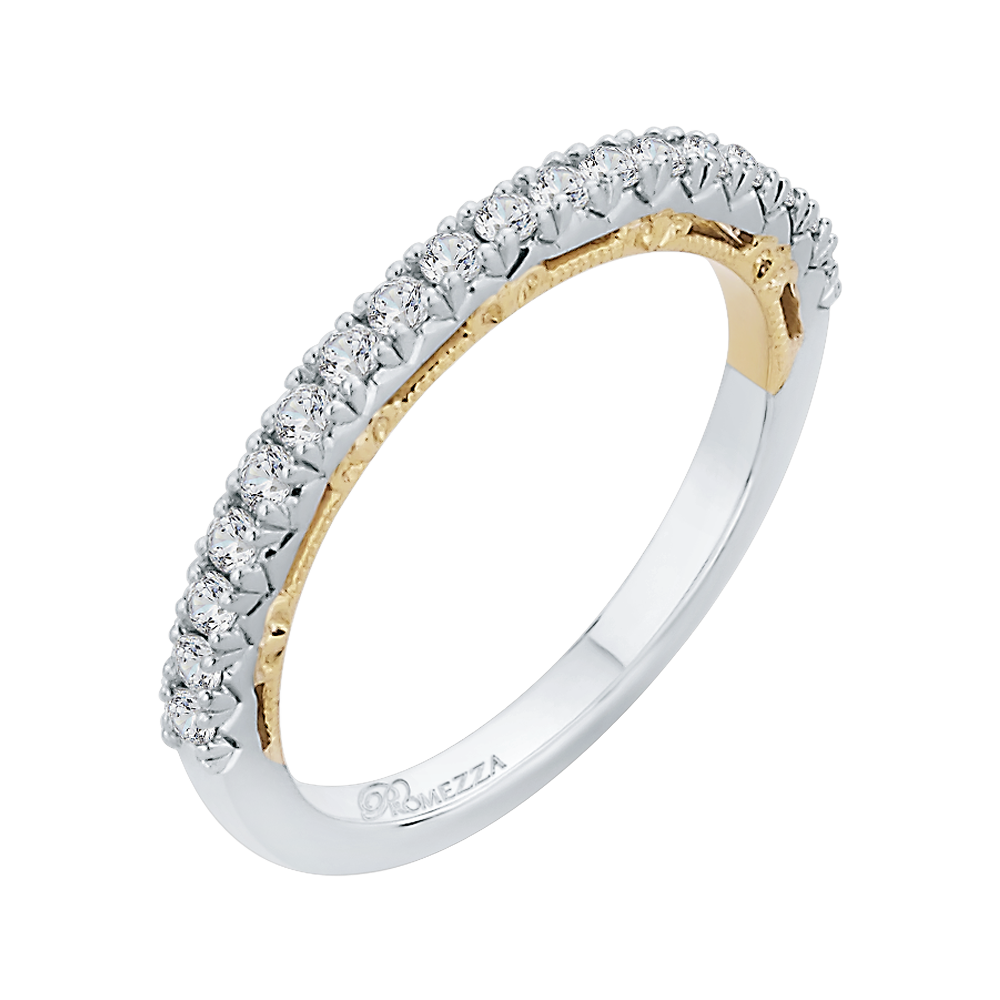 Round Diamond Half Eternity Wedding Band In 14K Two Tone Gold