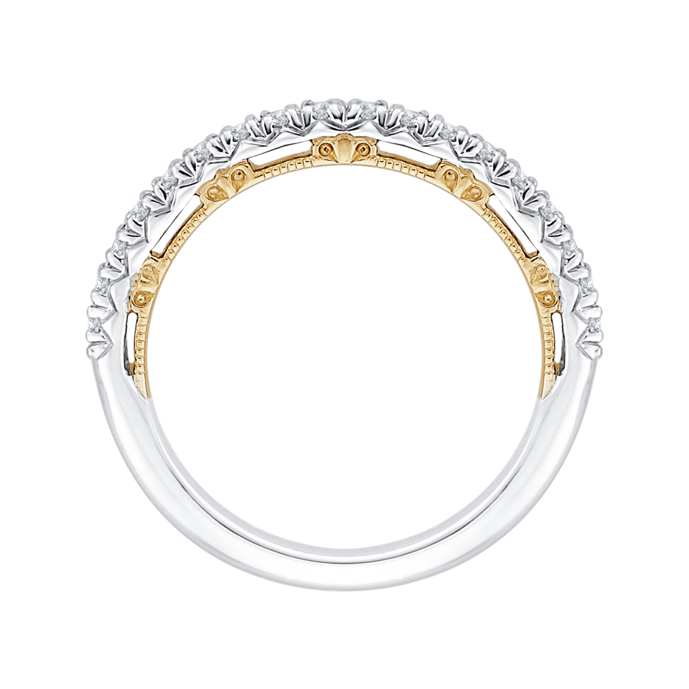 Round Diamond Half Eternity Wedding Band In 14K Two Tone Gold