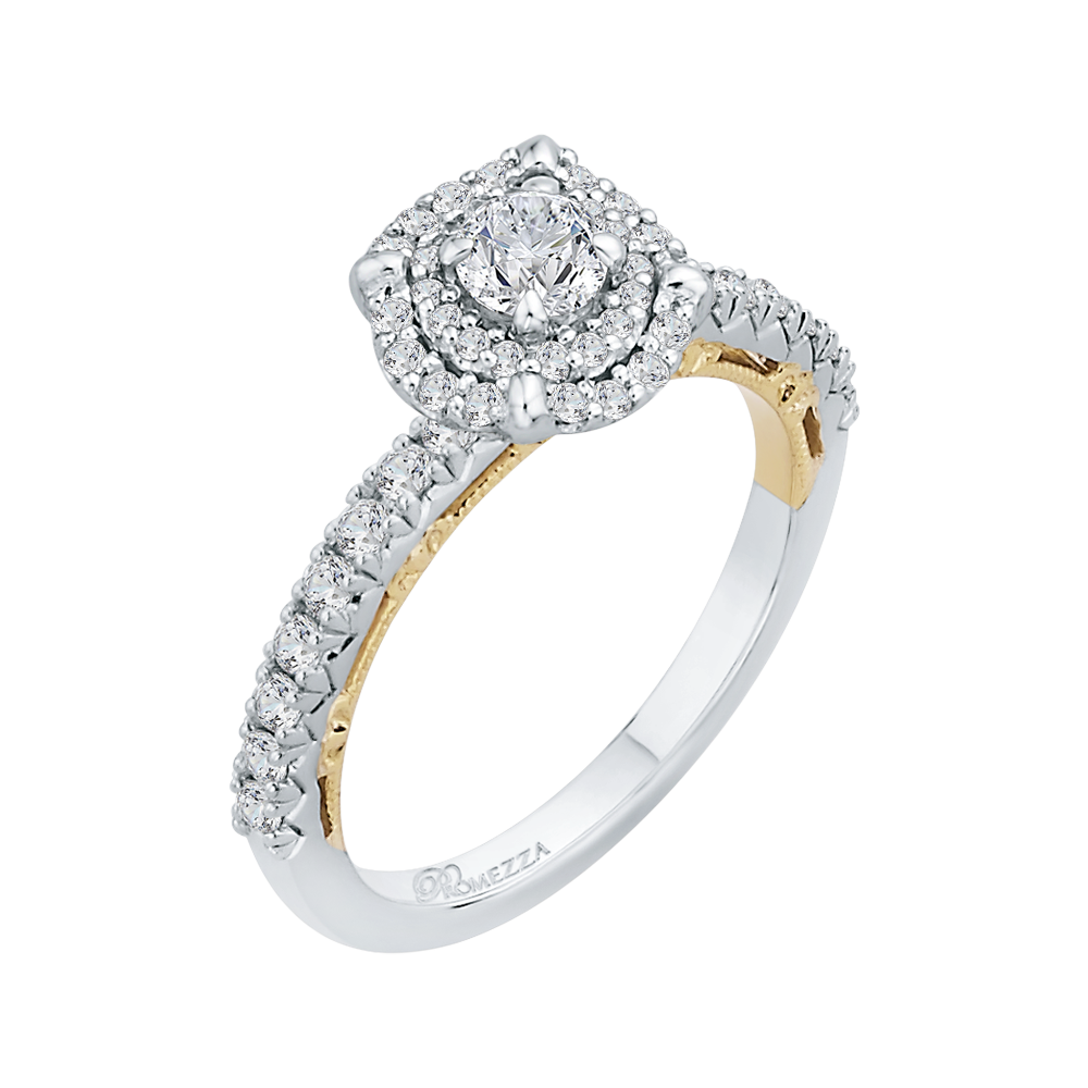 14K Two Tone Gold Round Diamond Double Halo Engagement Ring