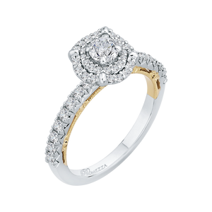 14K Two Tone Gold Round Diamond Double Halo Engagement Ring