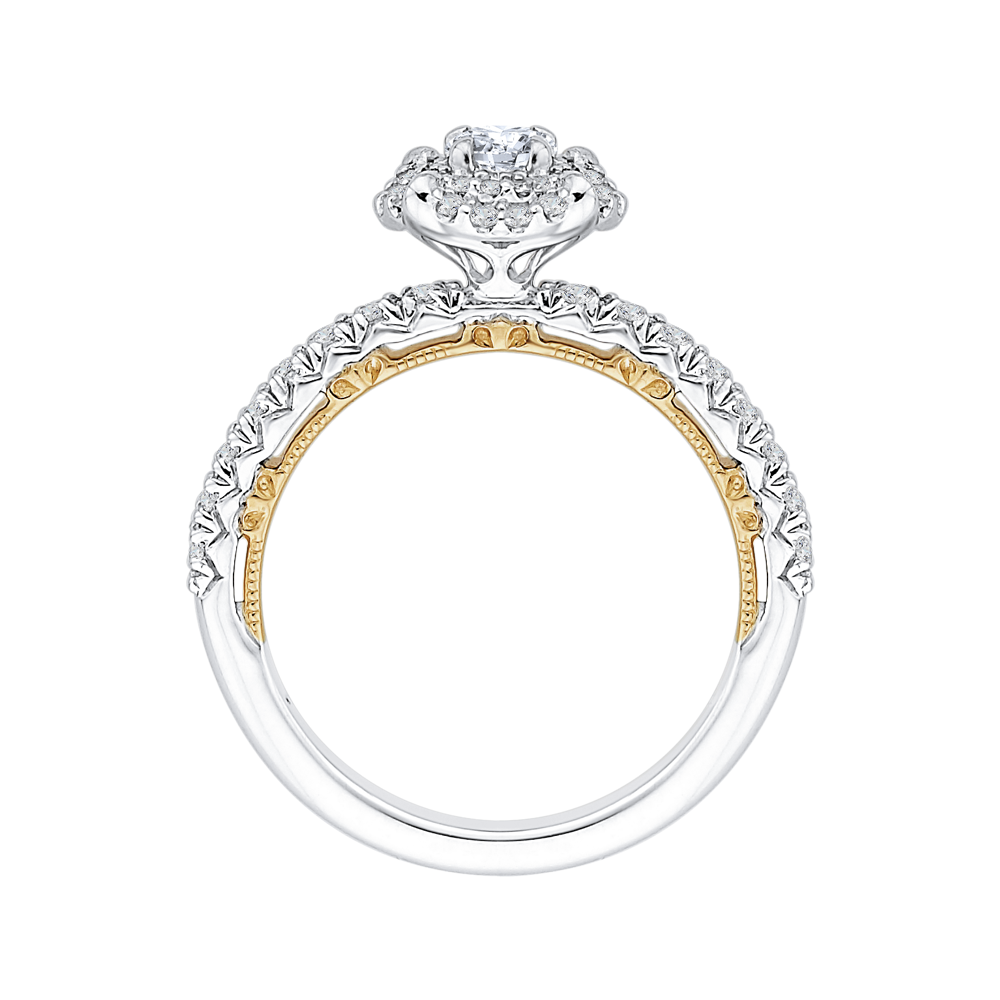 14K Two Tone Gold Round Diamond Double Halo Engagement Ring