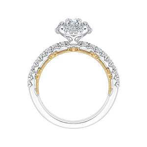 14K Two Tone Gold Round Diamond Double Halo Engagement Ring