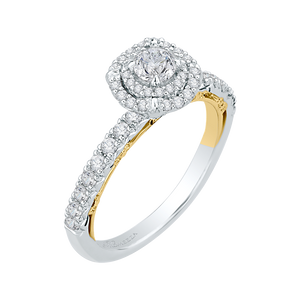 14K Two Tone Gold Round Diamond Double Halo Engagement Ring