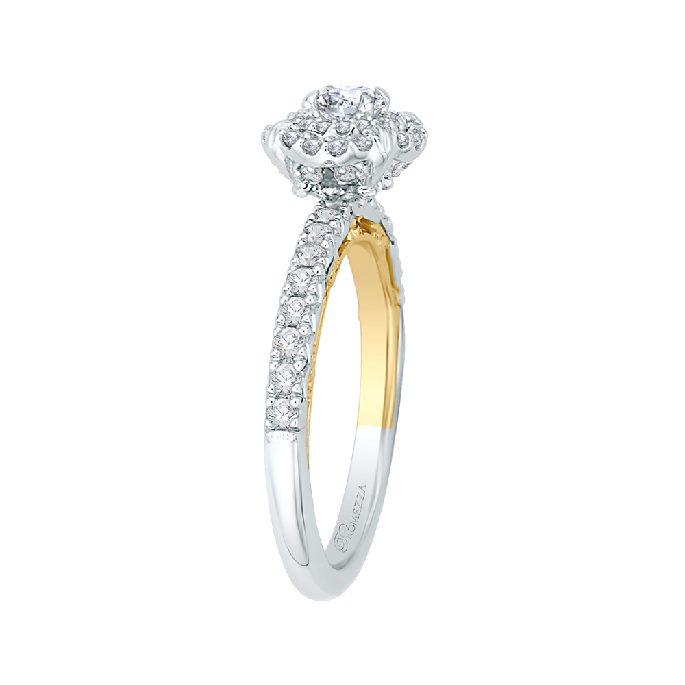 14K Two Tone Gold Round Diamond Double Halo Engagement Ring