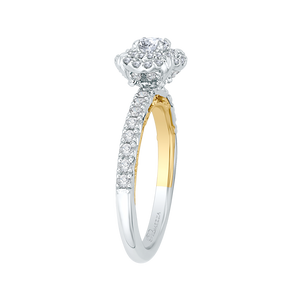 14K Two Tone Gold Round Diamond Double Halo Engagement Ring