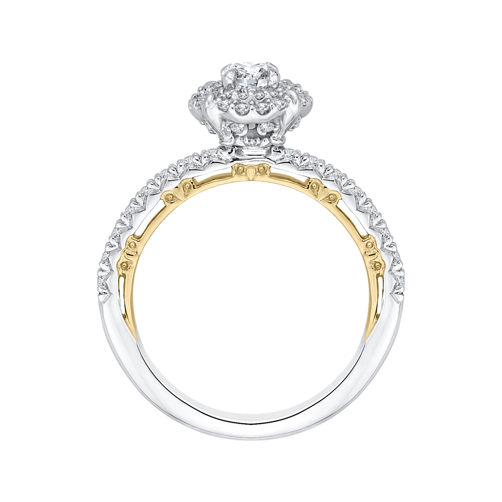 14K Two Tone Gold Round Diamond Double Halo Engagement Ring