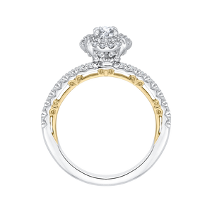 14K Two Tone Gold Round Diamond Double Halo Engagement Ring