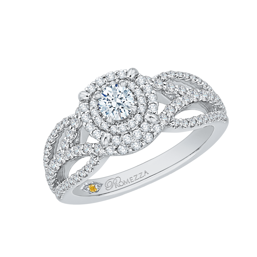 14K White Gold Round Diamond Double Halo Engagement Ring