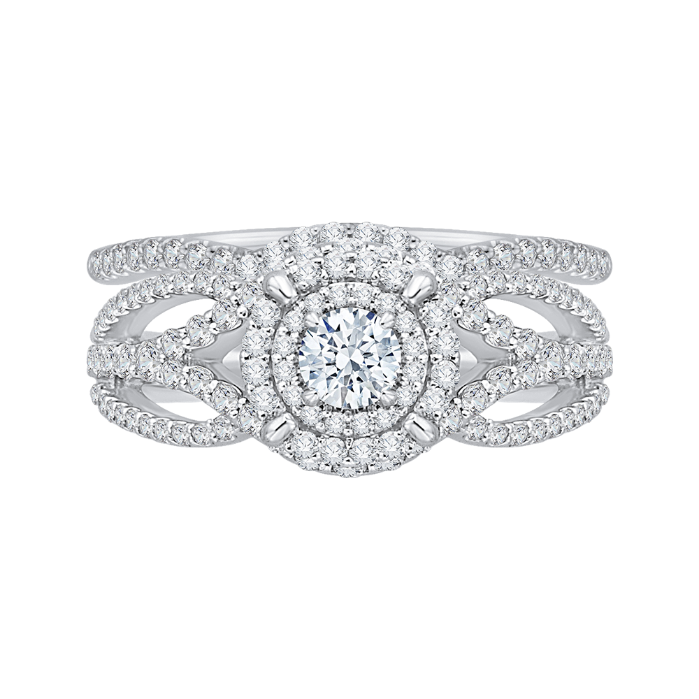 14K White Gold Round Diamond Double Halo Engagement Ring