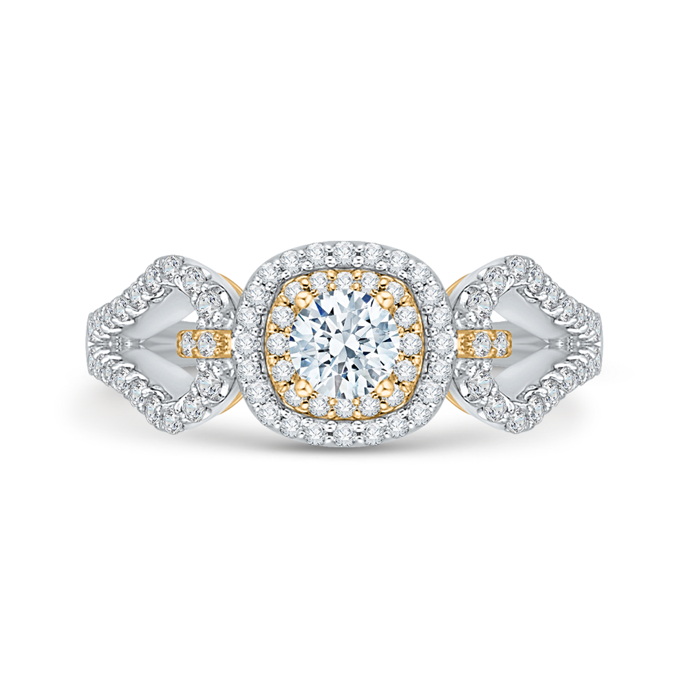 PR0102ECH-44WY Bridal Jewelry Carizza White Gold Rose Gold Yellow Gold Round Diamond Double Halo Engagement Rings