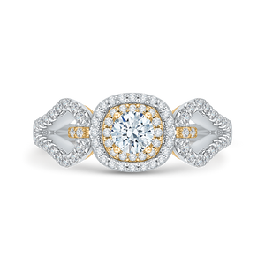 PR0102ECH-44WY Bridal Jewelry Carizza White Gold Rose Gold Yellow Gold Round Diamond Double Halo Engagement Rings