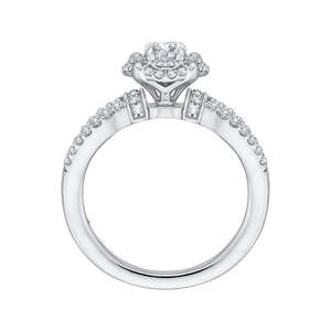 14K White Gold Round Diamond Double Halo Engagement Ring with Split Shank