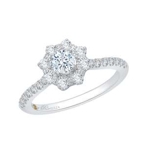 14K White Gold Round Cut Diamond Floral Halo Engagement Ring