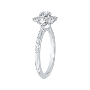 14K White Gold Round Cut Diamond Floral Halo Engagement Ring