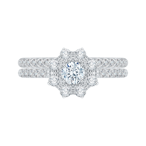 14K White Gold Round Cut Diamond Floral Halo Engagement Ring