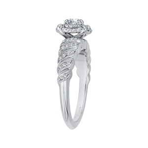 14K White Gold Round Diamond Double Halo Floral Engagement Ring