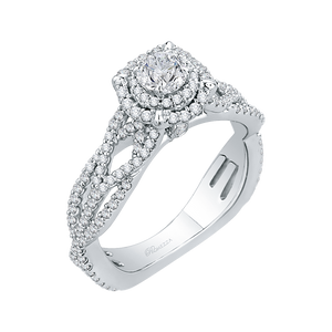 Round Diamond Halo Engagement Ring with Split Shank In 14K White Gold