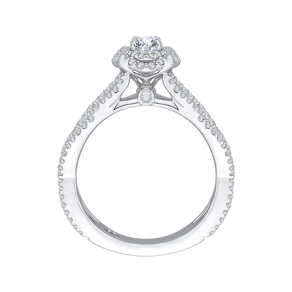 Round Diamond Halo Engagement Ring with Split Shank In 14K White Gold