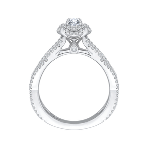 Round Diamond Halo Engagement Ring with Split Shank In 14K White Gold