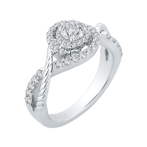 14K White Gold Round Diamond Criss Cross Halo Engagement Ring