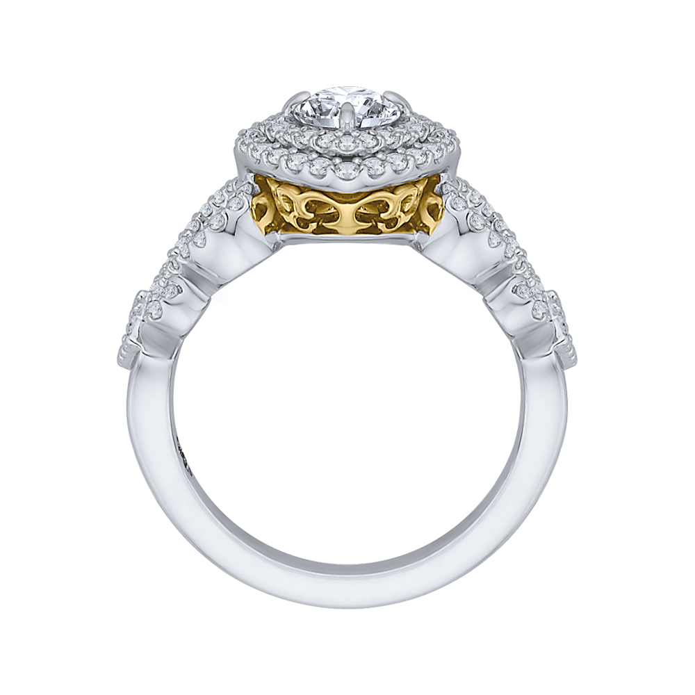 14K Two Tone Gold Round Diamond Double Halo Engagement Ring