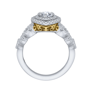 14K Two Tone Gold Round Diamond Double Halo Engagement Ring