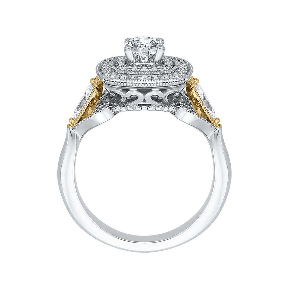 14K Two Tone Gold Round Diamond Double Halo Engagement Ring