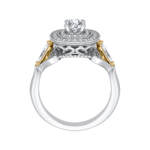 14K Two Tone Gold Round Diamond Double Halo Engagement Ring