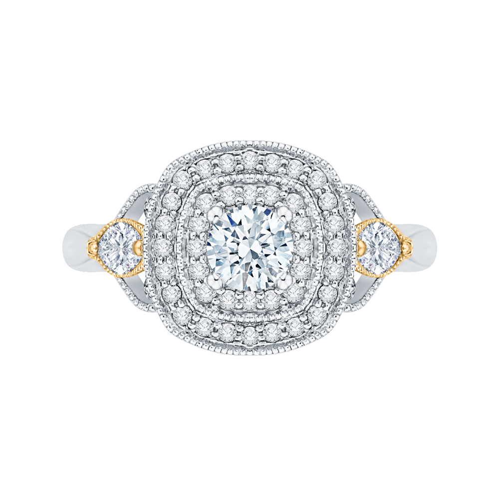 PR0116EC-44WY-.33 Bridal Jewelry Carizza White Gold Rose Gold Yellow Gold Round Diamond Double Halo Engagement Rings