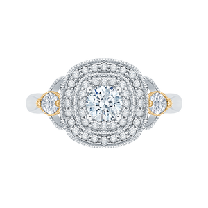 PR0116EC-44WY-.33 Bridal Jewelry Carizza White Gold Rose Gold Yellow Gold Round Diamond Double Halo Engagement Rings