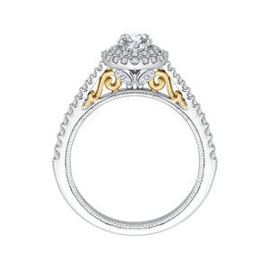 Round Diamond Double Halo Engagement Ring In 14K Two Tone Gold