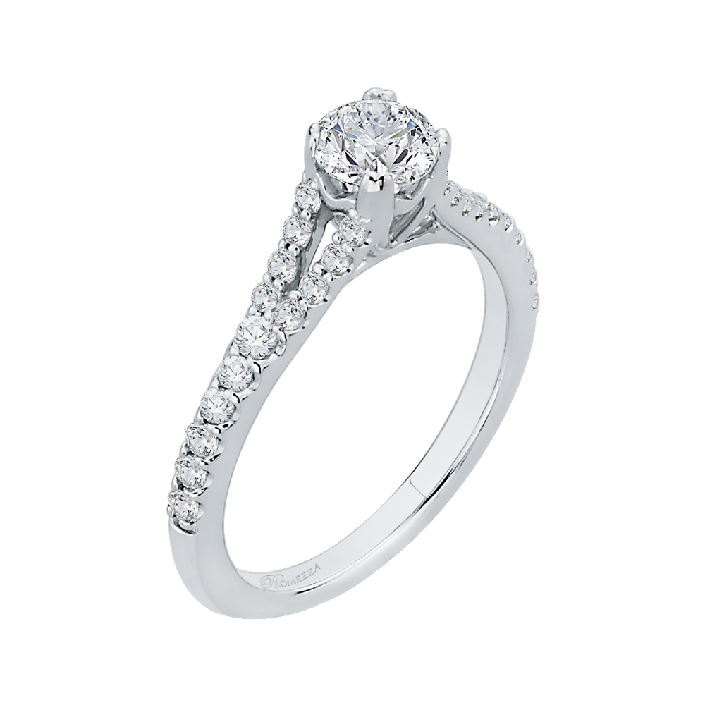 14K White Gold Round Diamond Engagement Ring with Split Shank