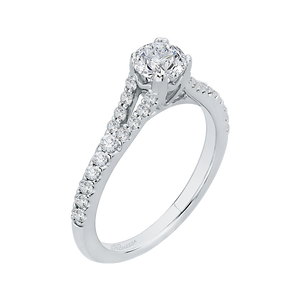 14K White Gold Round Diamond Engagement Ring with Split Shank