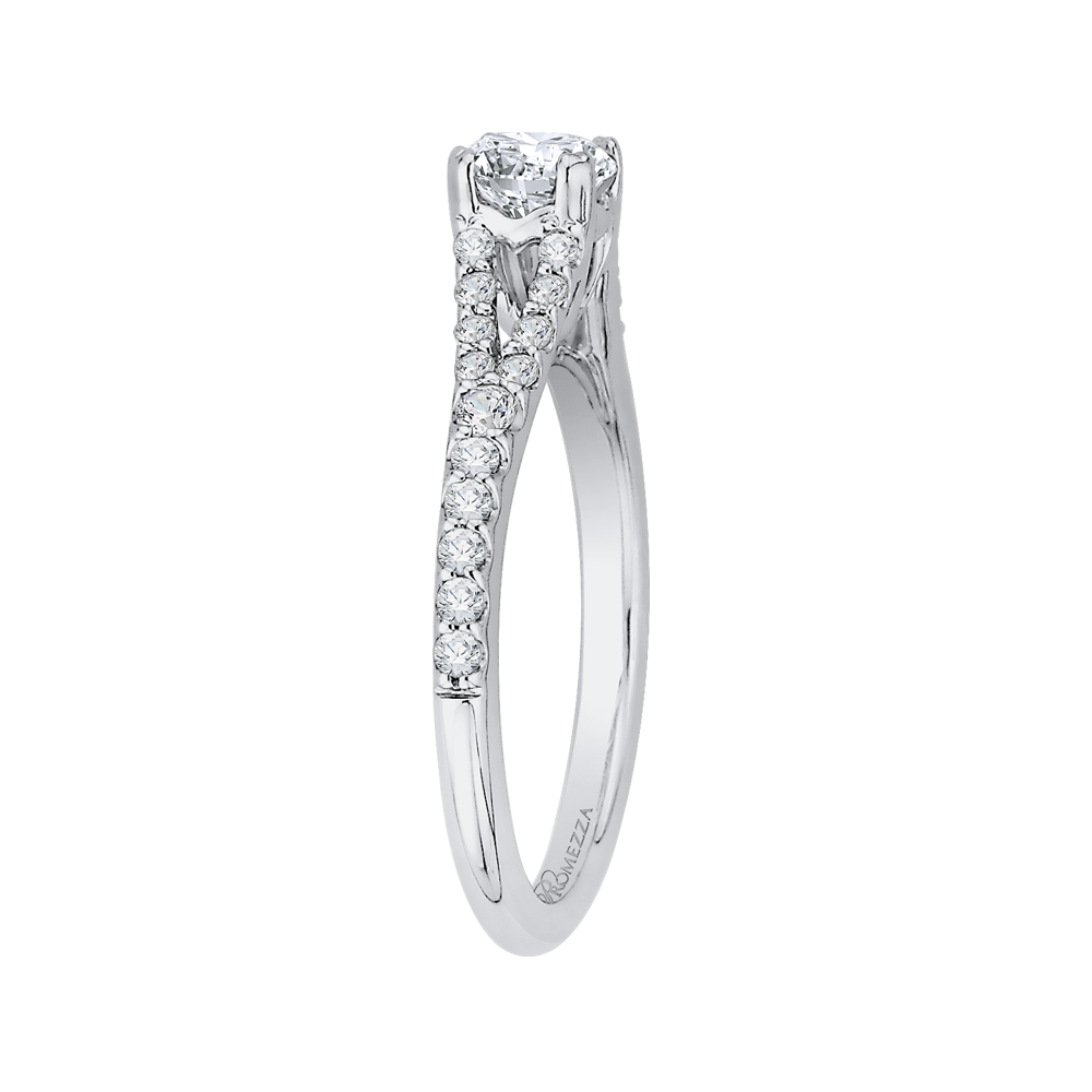 14K White Gold Round Diamond Engagement Ring with Split Shank