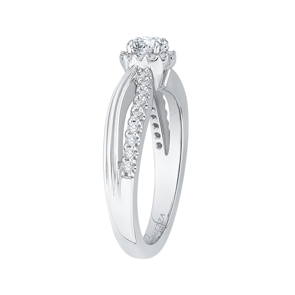 14K White Gold Round Diamond Halo Engagement Ring with Split Shank