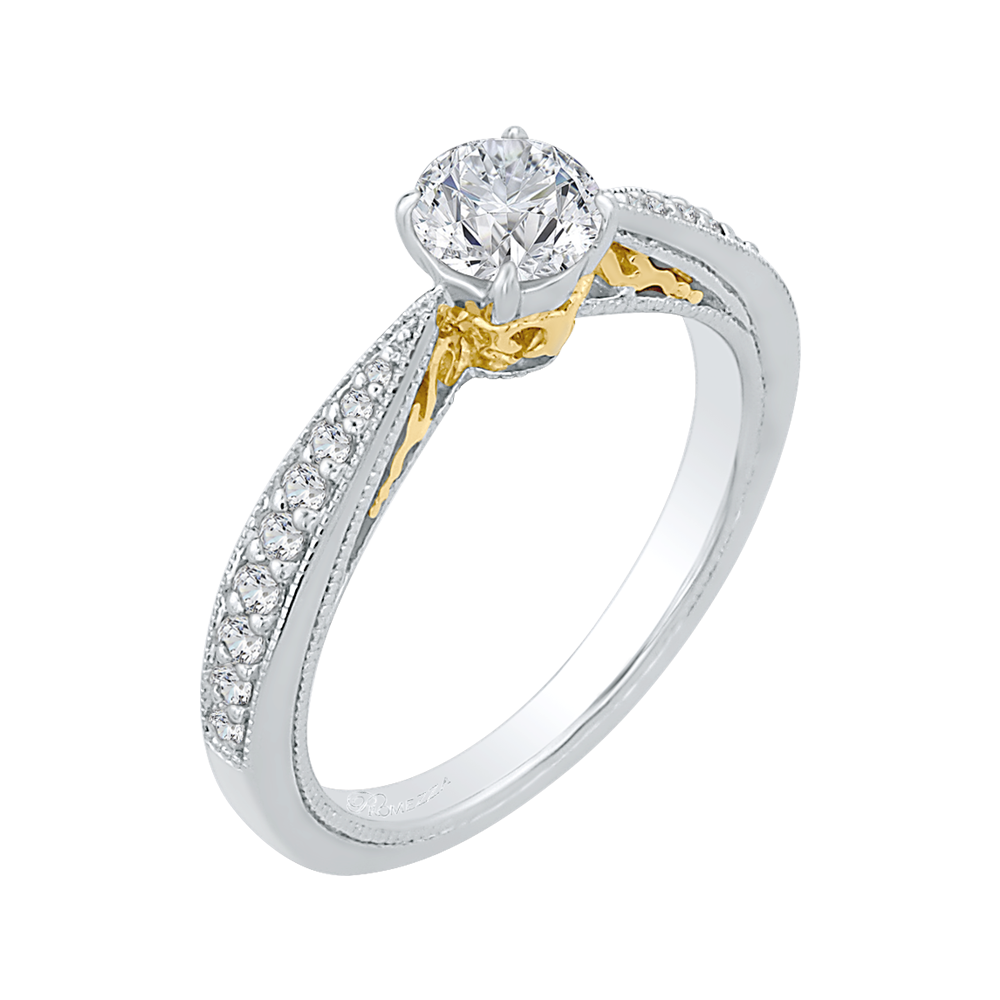 14K Two Tone Gold Round Diamond Engagement Ring