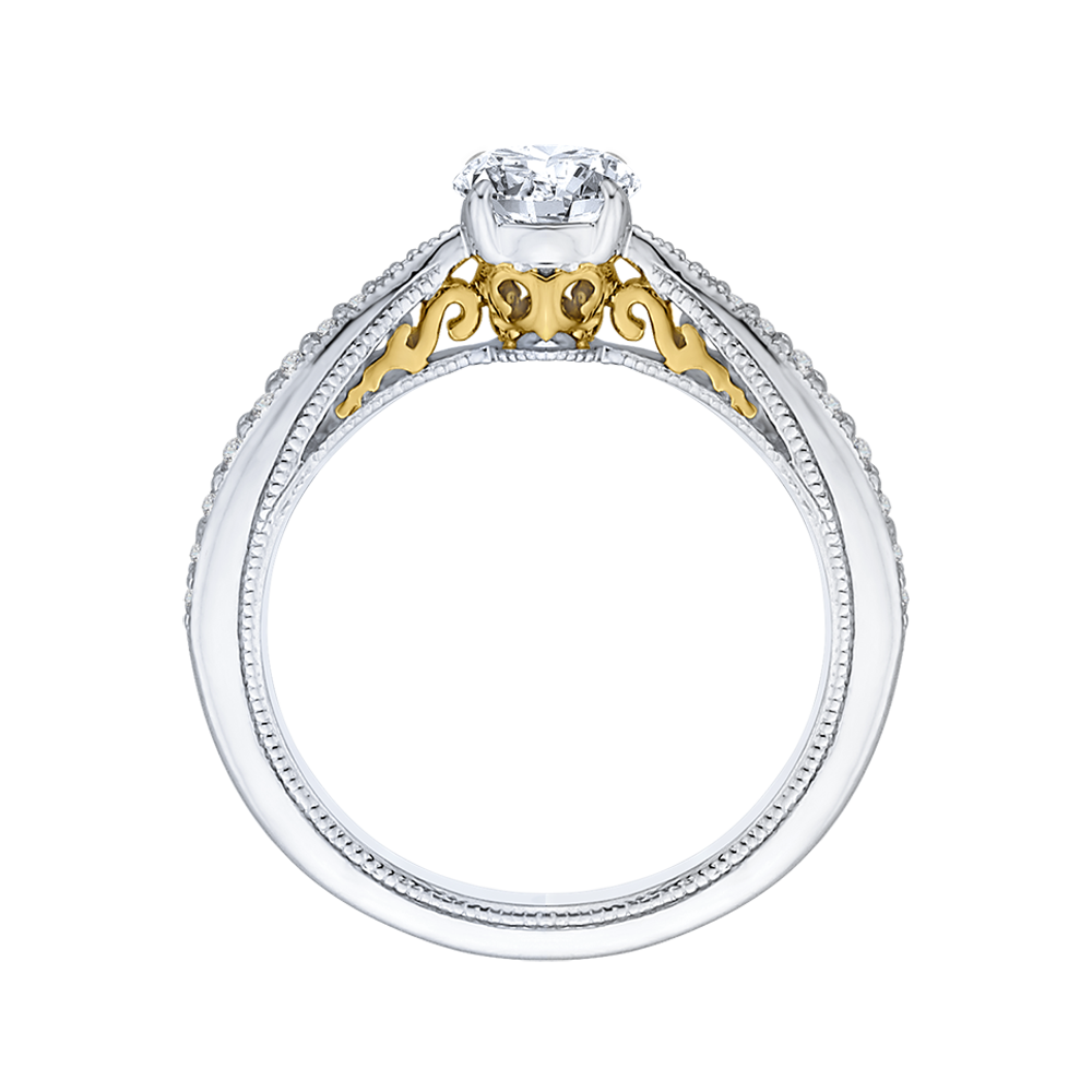 14K Two Tone Gold Round Diamond Engagement Ring