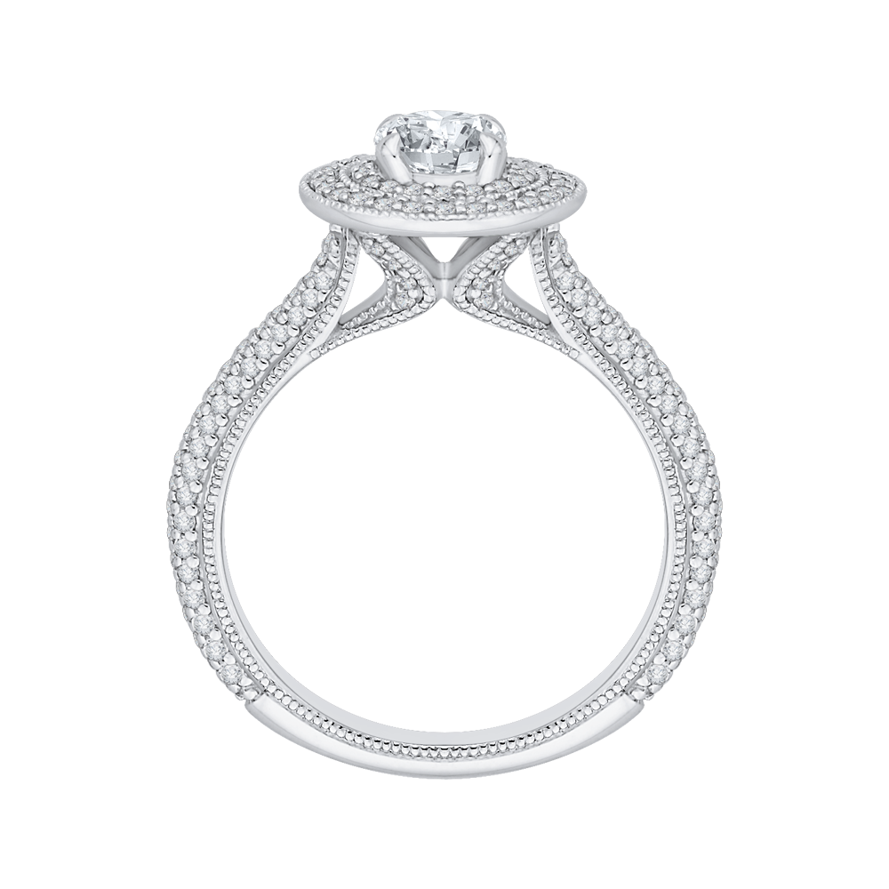 14K White Gold Round Diamond Double Halo Engagement Ring