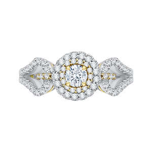 PR0127ECH-44WY-.25 Bridal Jewelry Carizza White Gold Rose Gold Yellow Gold Round Diamond Double Halo Engagement Rings