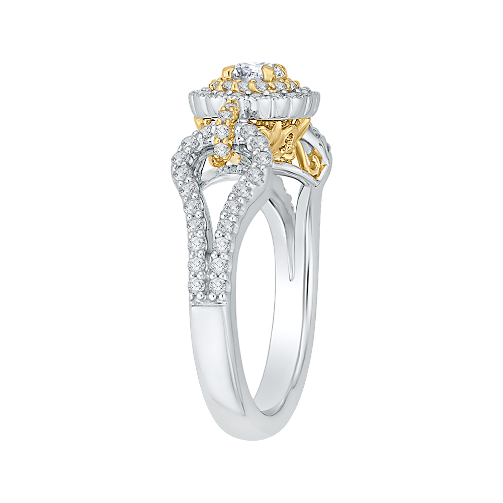 14K Two Tone Gold Round Diamond Double Halo Engagement Ring