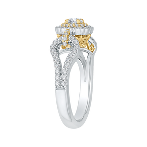 14K Two Tone Gold Round Diamond Double Halo Engagement Ring