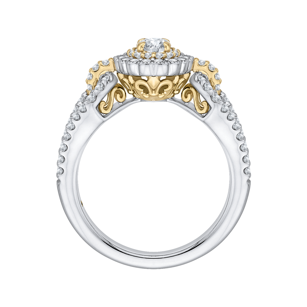 14K Two Tone Gold Round Diamond Double Halo Engagement Ring