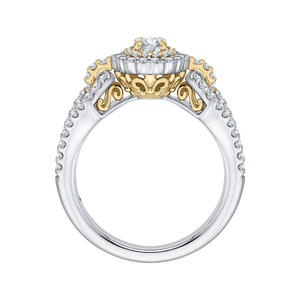 14K Two Tone Gold Round Diamond Double Halo Engagement Ring