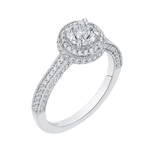 14K White Gold Round Cut Diamond Halo Engagement Ring