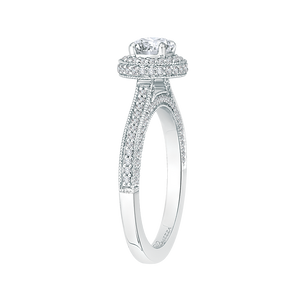 14K White Gold Round Cut Diamond Halo Engagement Ring