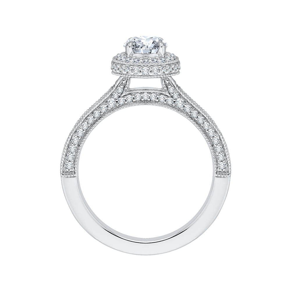 14K White Gold Round Cut Diamond Halo Engagement Ring